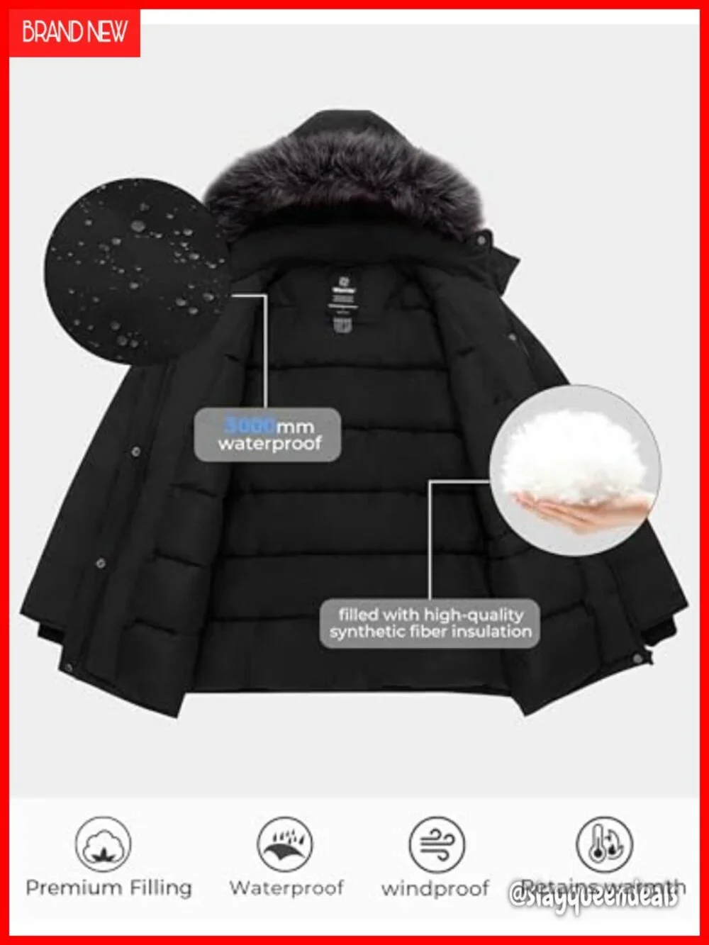 Women's Winter Coat Thicken Puffer Parka with Removable Faux Fur Hood
